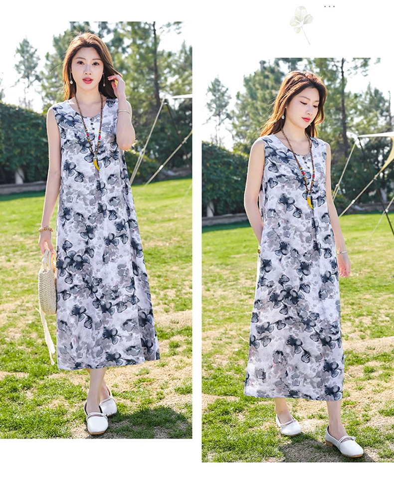 New Fashion Casual Style 2026 Summer Dresses For Women V-neck Cotton Robe Femme Vintage A-line Solid Dress Women Clothing