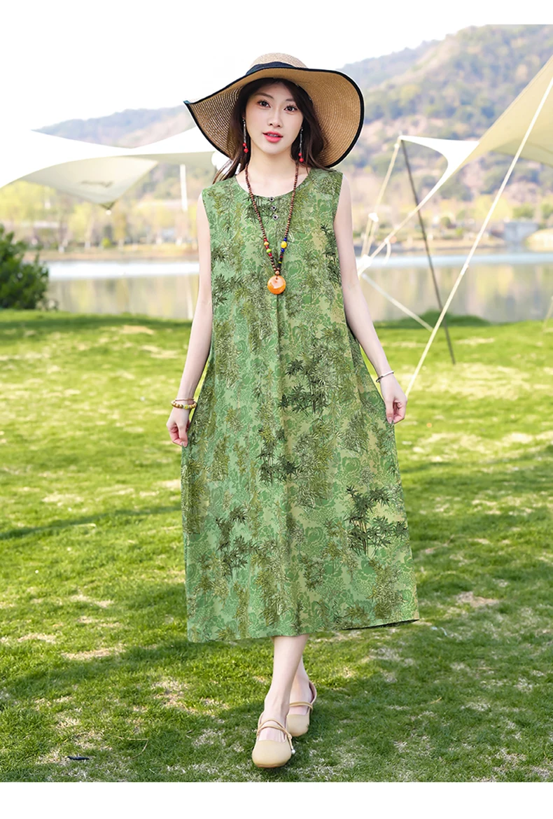 New Fashion Casual Style 2026 Summer Dresses For Women V-neck Cotton Robe Femme Vintage A-line Solid Dress Women Clothing