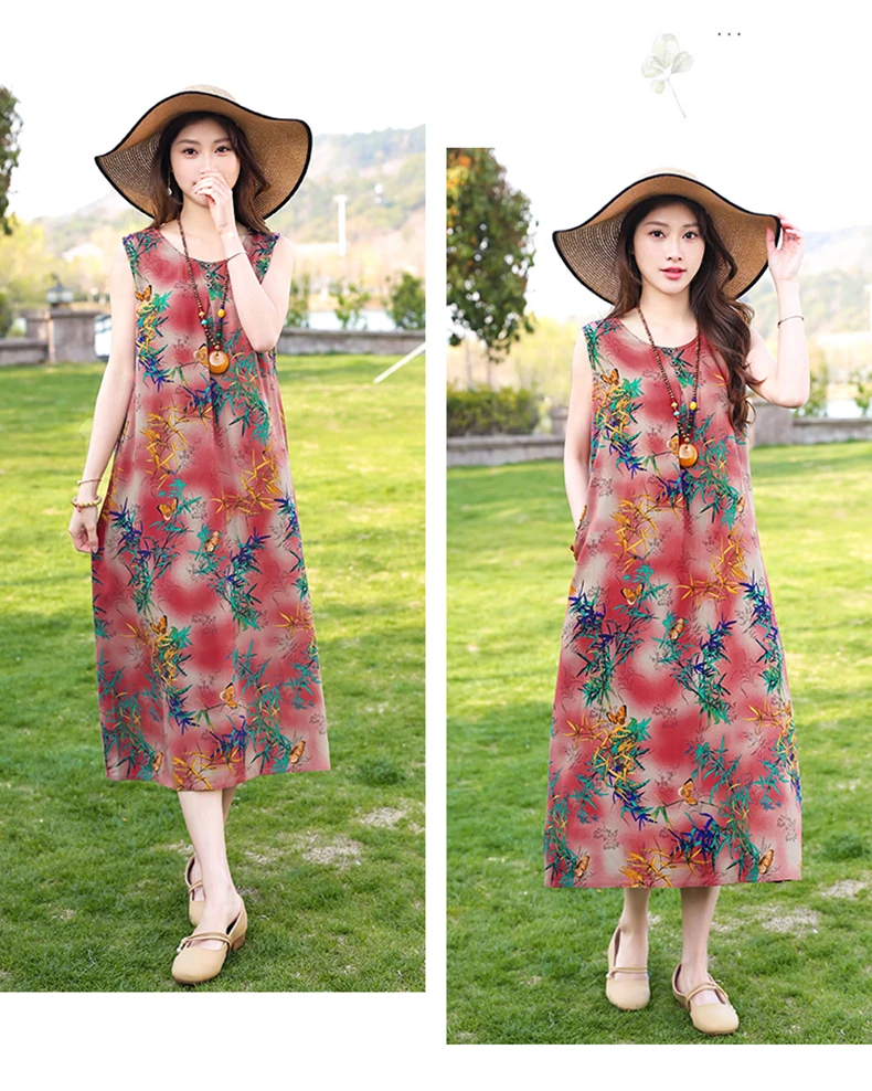 New Fashion Casual Style 2026 Summer Dresses For Women V-neck Cotton Robe Femme Vintage A-line Solid Dress Women Clothing