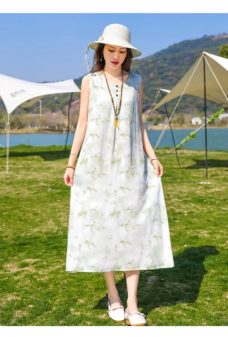New Fashion Casual Style 2026 Summer Dresses For Women V-neck Cotton Robe Femme Vintage A-line Solid Dress Women Clothing