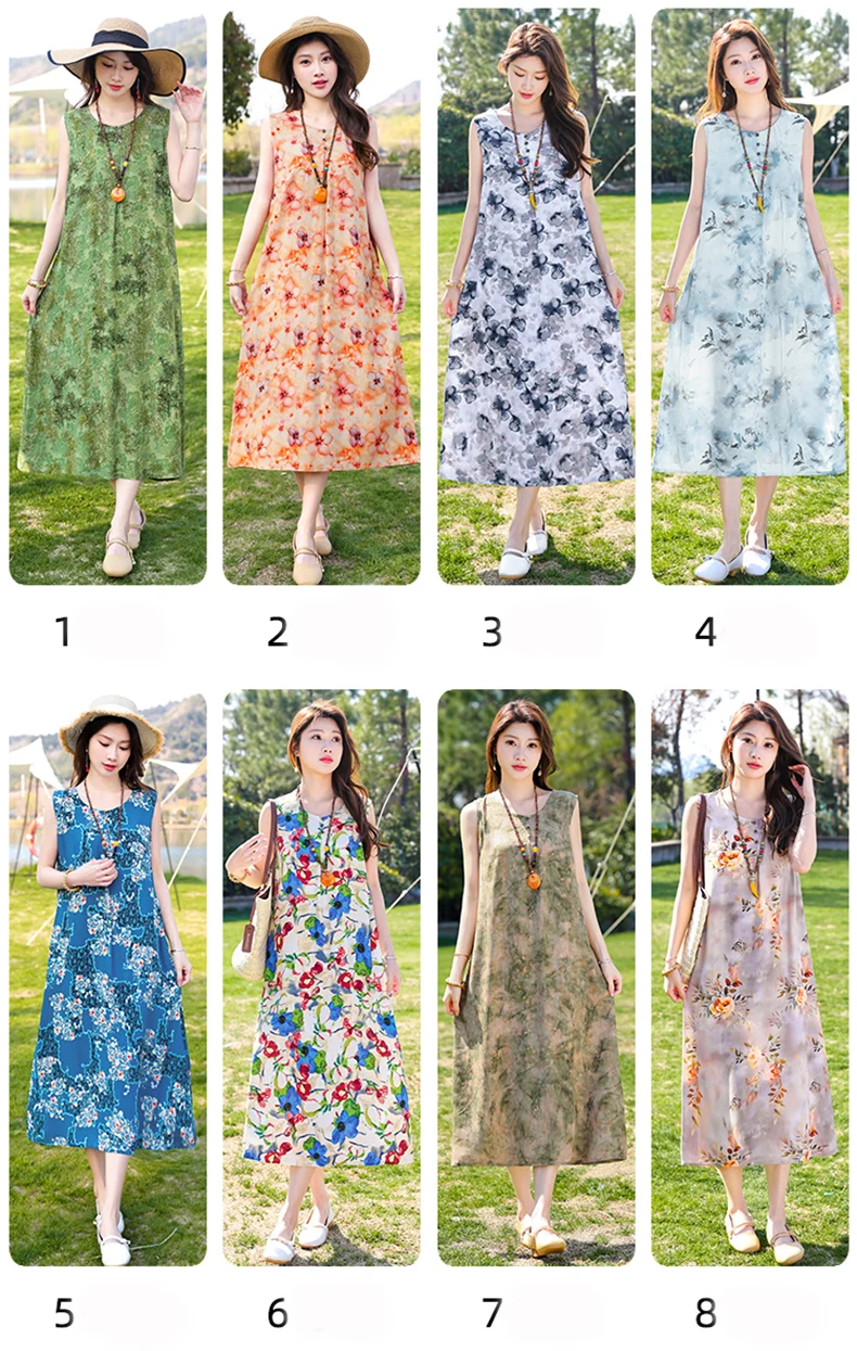 New Fashion Casual Style 2026 Summer Dresses For Women V-neck Cotton Robe Femme Vintage A-line Solid Dress Women Clothing