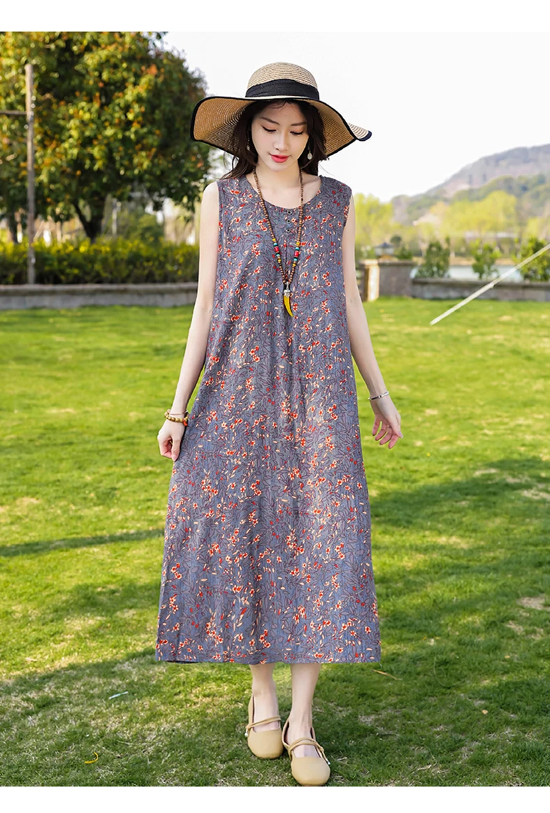 New Fashion Casual Style 2026 Summer Dresses For Women V-neck Cotton Robe Femme Vintage A-line Solid Dress Women Clothing