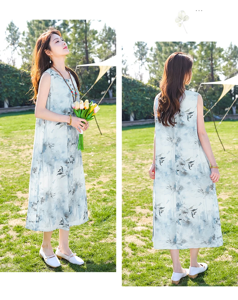 New Fashion Casual Style 2026 Summer Dresses For Women V-neck Cotton Robe Femme Vintage A-line Solid Dress Women Clothing
