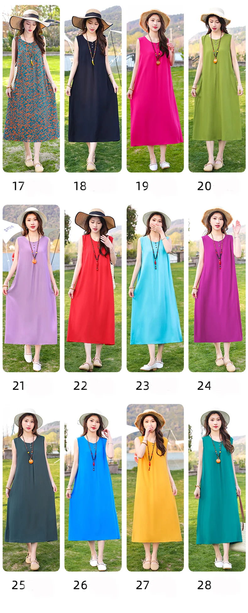 New Fashion Casual Style 2026 Summer Dresses For Women V-neck Cotton Robe Femme Vintage A-line Solid Dress Women Clothing