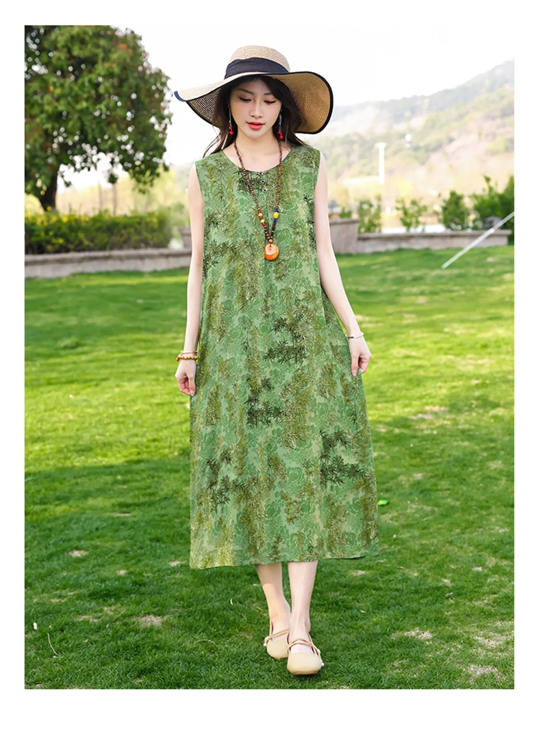 New Fashion Casual Style 2026 Summer Dresses For Women V-neck Cotton Robe Femme Vintage A-line Solid Dress Women Clothing