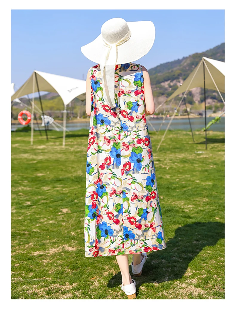 New Fashion Casual Style 2026 Summer Dresses For Women V-neck Cotton Robe Femme Vintage A-line Solid Dress Women Clothing