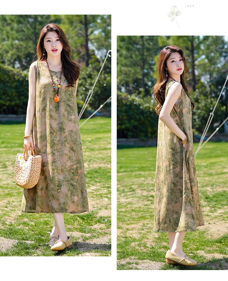 New Fashion Casual Style 2026 Summer Dresses For Women V-neck Cotton Robe Femme Vintage A-line Solid Dress Women Clothing