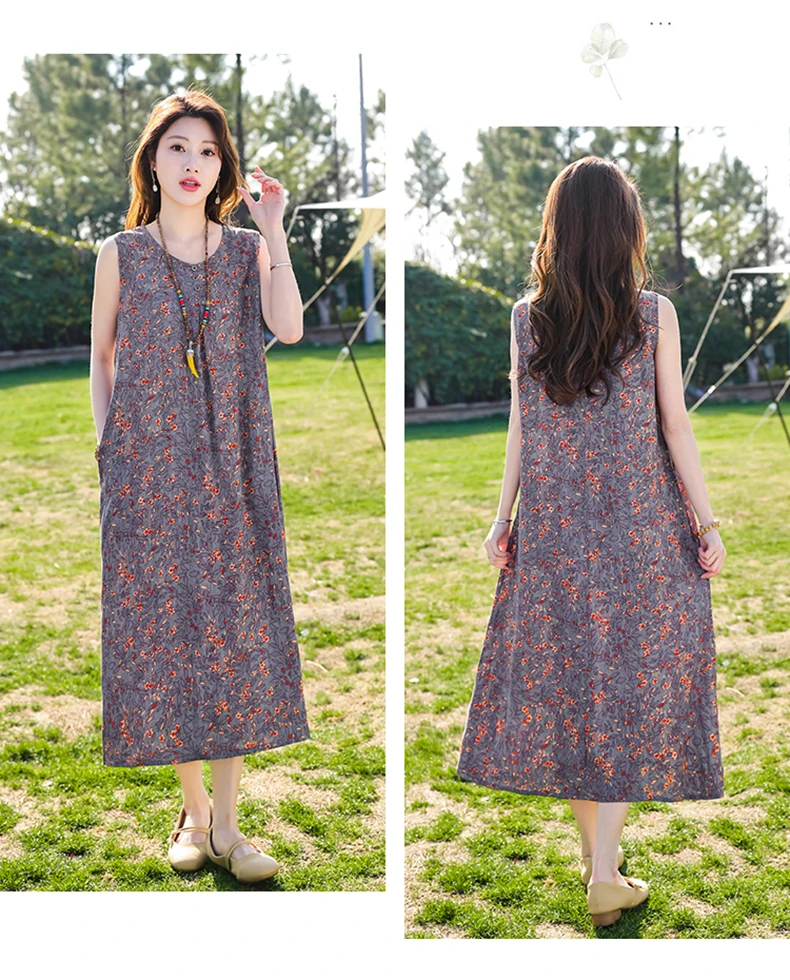New Fashion Casual Style 2026 Summer Dresses For Women V-neck Cotton Robe Femme Vintage A-line Solid Dress Women Clothing