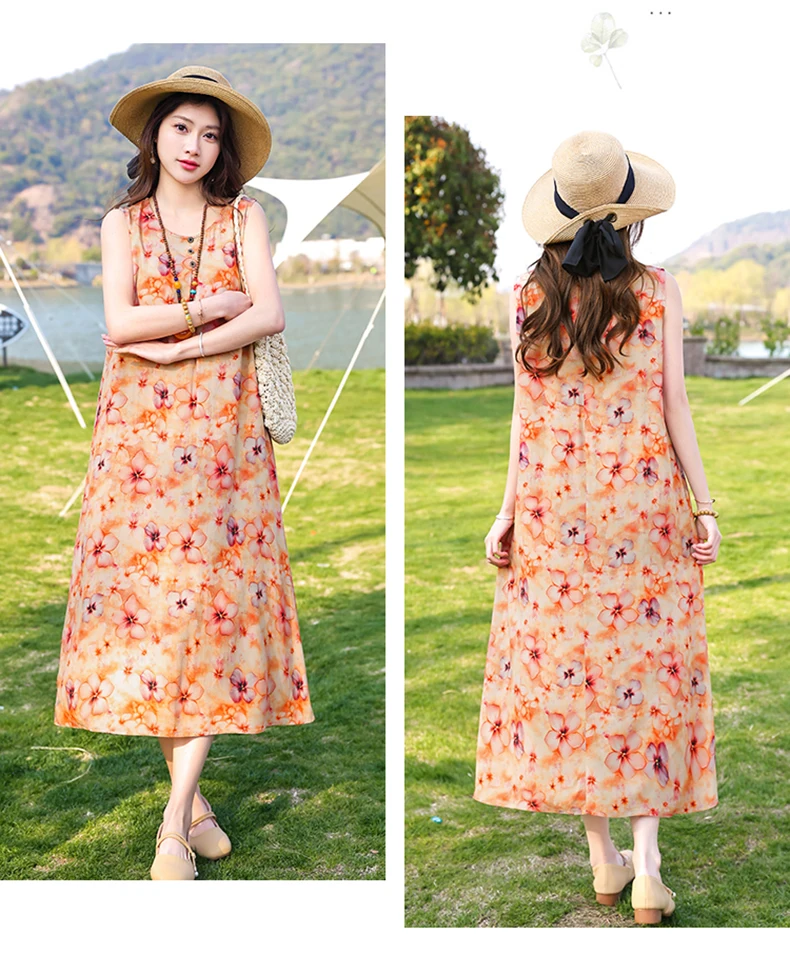 New Fashion Casual Style 2026 Summer Dresses For Women V-neck Cotton Robe Femme Vintage A-line Solid Dress Women Clothing