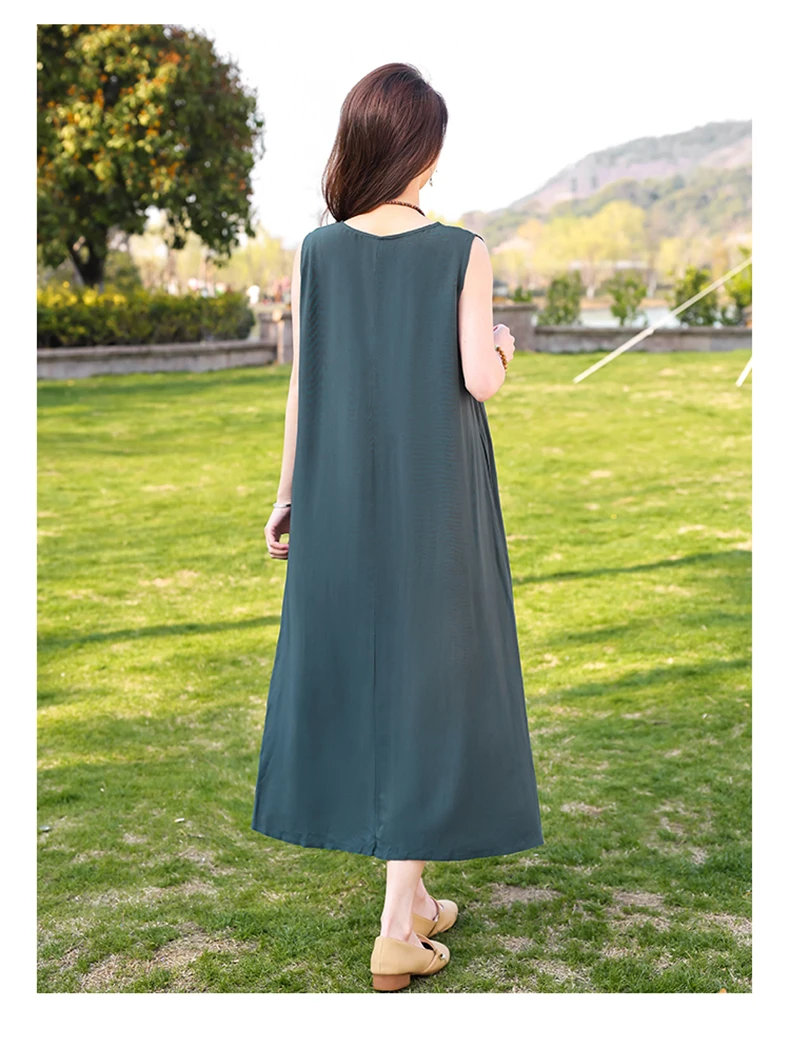 New Fashion Casual Style 2026 Summer Dresses For Women V-neck Cotton Robe Femme Vintage A-line Solid Dress Women Clothing