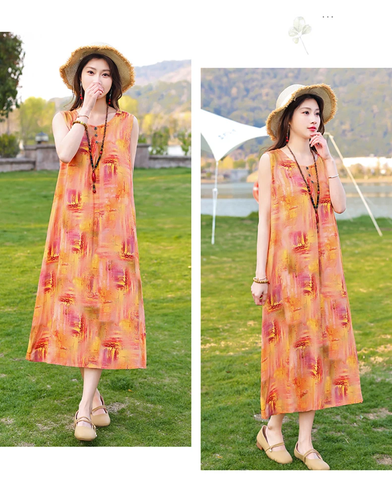 New Fashion Casual Style 2026 Summer Dresses For Women V-neck Cotton Robe Femme Vintage A-line Solid Dress Women Clothing
