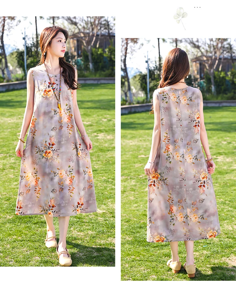 New Fashion Casual Style 2026 Summer Dresses For Women V-neck Cotton Robe Femme Vintage A-line Solid Dress Women Clothing