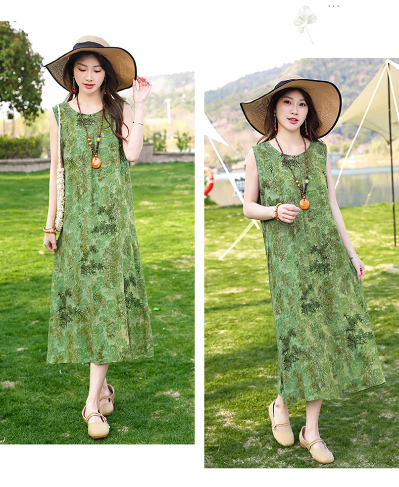 New Fashion Casual Style 2026 Summer Dresses For Women V-neck Cotton Robe Femme Vintage A-line Solid Dress Women Clothing