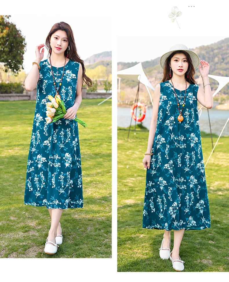 New Fashion Casual Style 2026 Summer Dresses For Women V-neck Cotton Robe Femme Vintage A-line Solid Dress Women Clothing