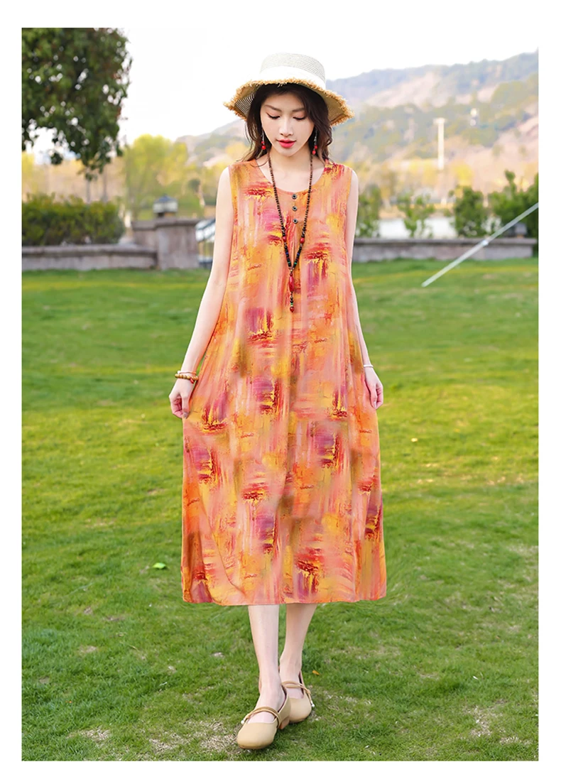 New Fashion Casual Style 2026 Summer Dresses For Women V-neck Cotton Robe Femme Vintage A-line Solid Dress Women Clothing