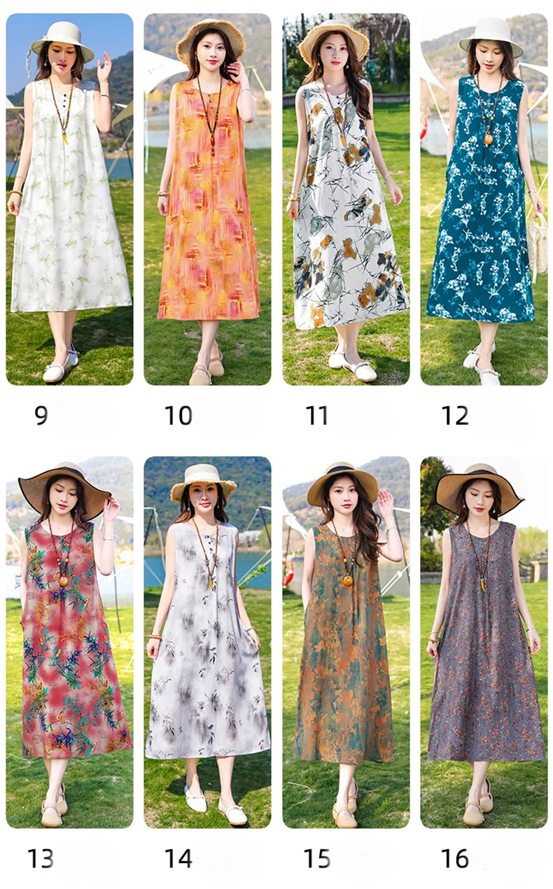 New Fashion Casual Style 2026 Summer Dresses For Women V-neck Cotton Robe Femme Vintage A-line Solid Dress Women Clothing