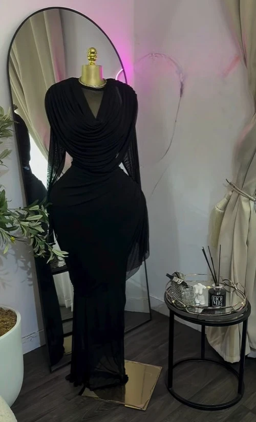 CM.YAYA Women O-neck Pile Collar Long Sleeve Ruched Maxi Long Dress 2026 Spring Sexy Cocktail Birthday Holiday Party Dresses