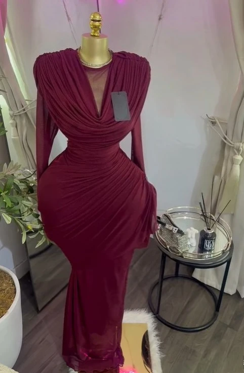 CM.YAYA Women O-neck Pile Collar Long Sleeve Ruched Maxi Long Dress 2026 Spring Sexy Cocktail Birthday Holiday Party Dresses