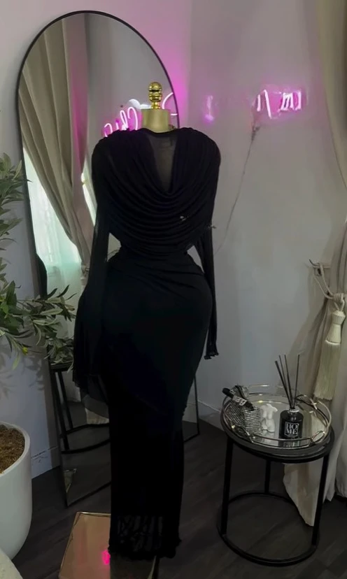 CM.YAYA Women O-neck Pile Collar Long Sleeve Ruched Maxi Long Dress 2026 Spring Sexy Cocktail Birthday Holiday Party Dresses