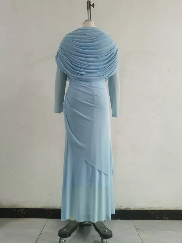 CM.YAYA Women O-neck Pile Collar Long Sleeve Ruched Maxi Long Dress 2026 Spring Sexy Cocktail Birthday Holiday Party Dresses