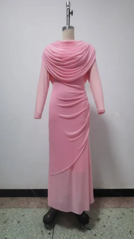 CM.YAYA Women O-neck Pile Collar Long Sleeve Ruched Maxi Long Dress 2026 Spring Sexy Cocktail Birthday Holiday Party Dresses