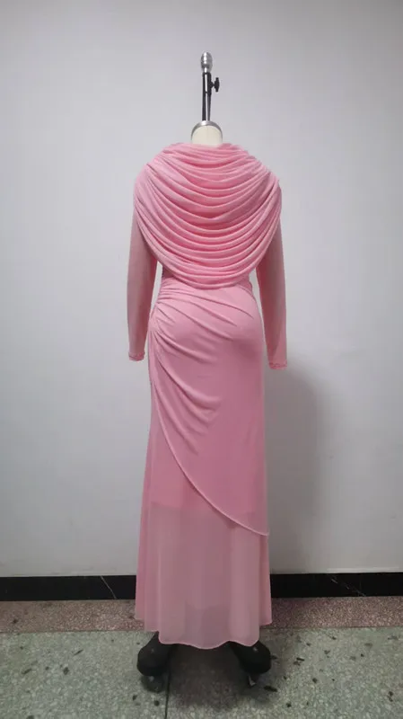 CM.YAYA Women O-neck Pile Collar Long Sleeve Ruched Maxi Long Dress 2026 Spring Sexy Cocktail Birthday Holiday Party Dresses