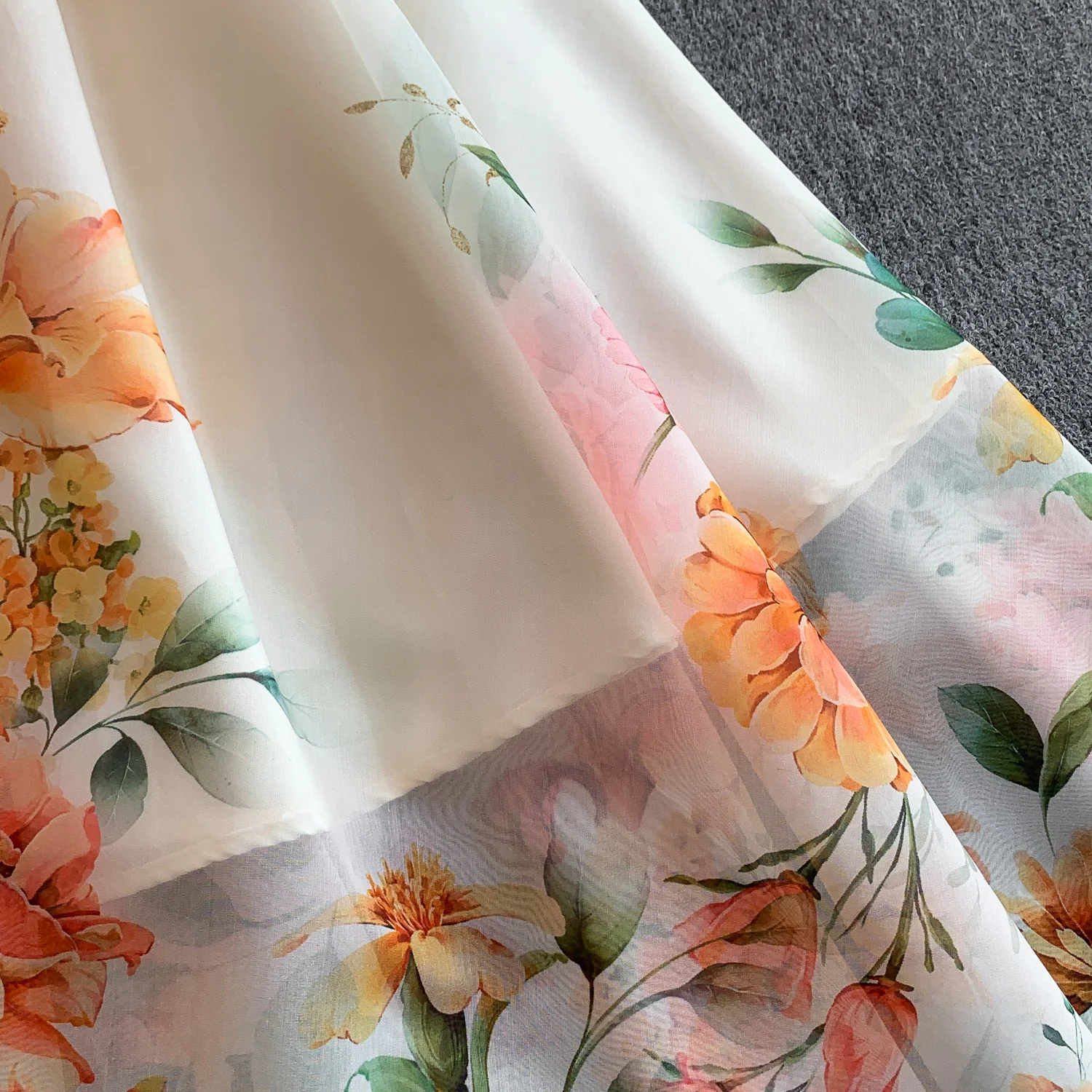 Elegant Print Flower Bandage Dress Women's Notched V-Neck Long Lantern Sleeve Waist-cinching Belt Maxi Vestidos Holiday