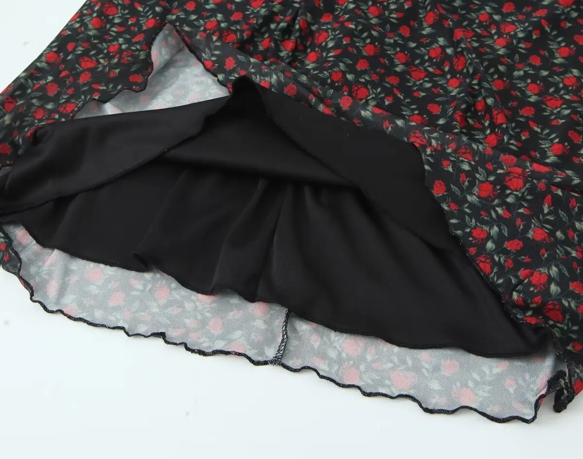 2025 Elegant lace Dress for summer V neckline Women short sleeve Party Dress midi rose Flora print holiday party dresses