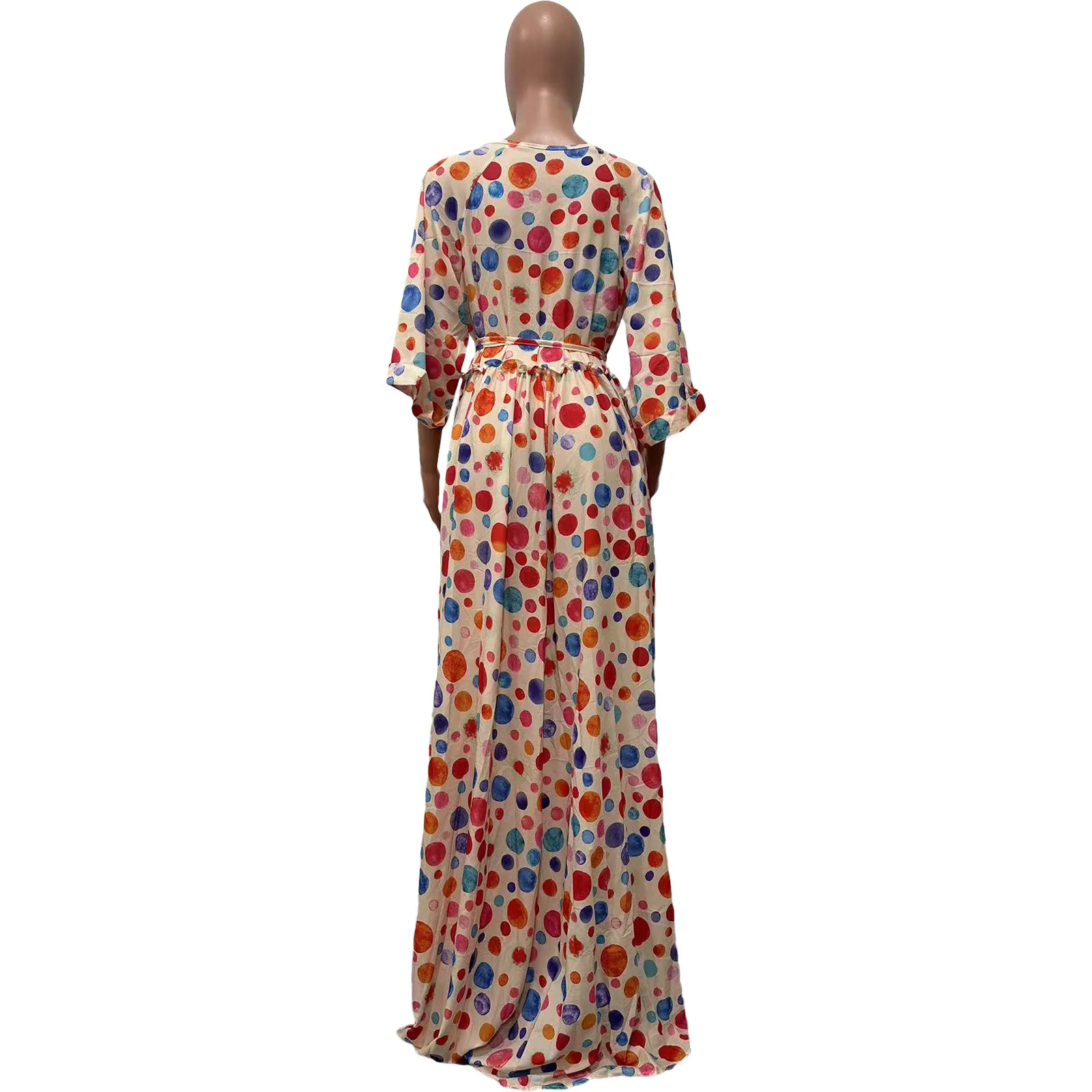 Long Dress Women Dresses A Line Vestidos Y2k Streetwear V Neck Full Sleeve Print Dot Elegant Party Night Work High Waist 2026