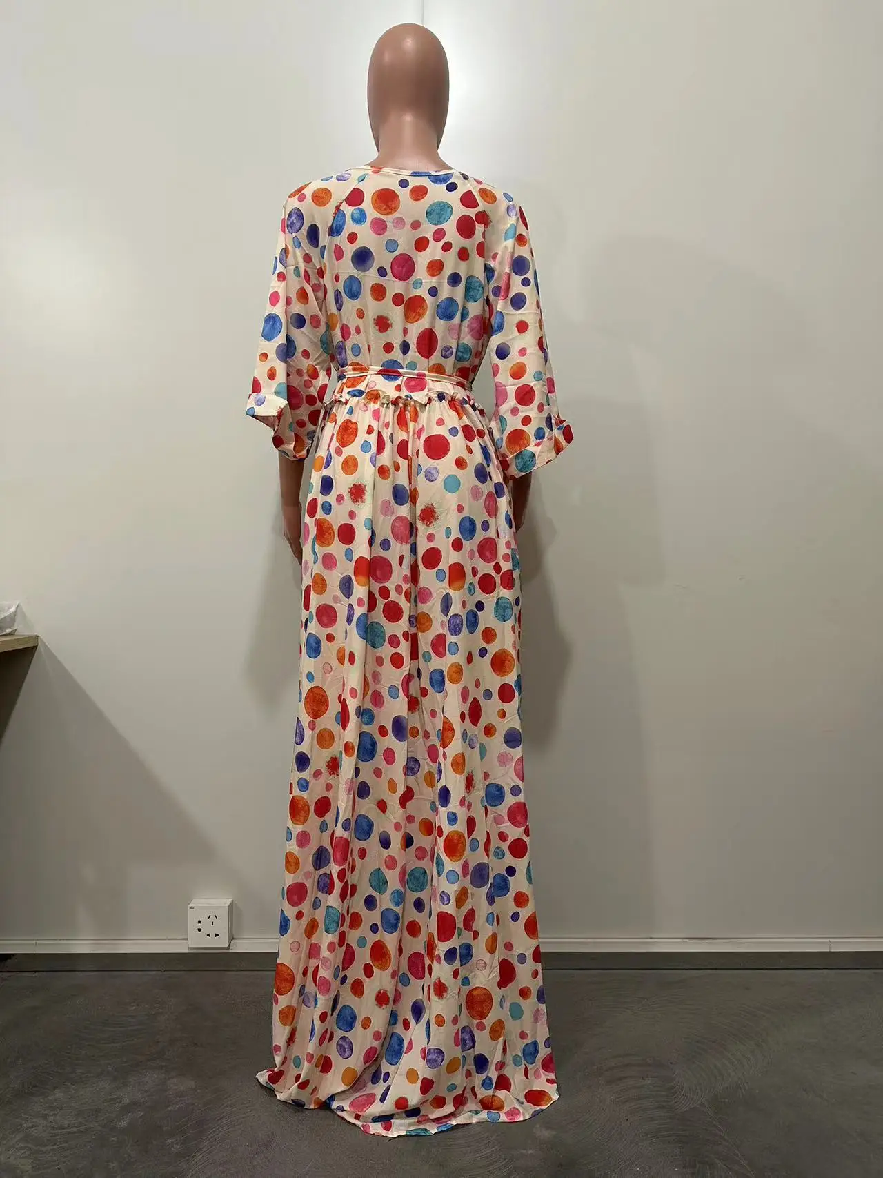 Long Dress Women Dresses A Line Vestidos Y2k Streetwear V Neck Full Sleeve Print Dot Elegant Party Night Work High Waist 2026