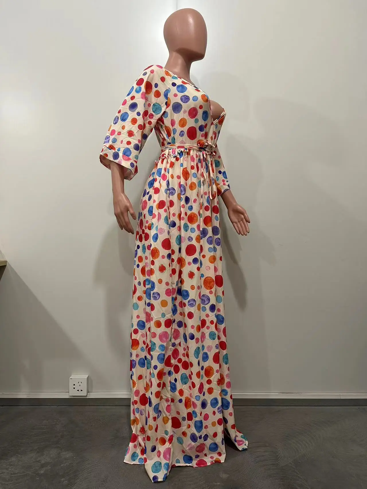 Long Dress Women Dresses A Line Vestidos Y2k Streetwear V Neck Full Sleeve Print Dot Elegant Party Night Work High Waist 2026