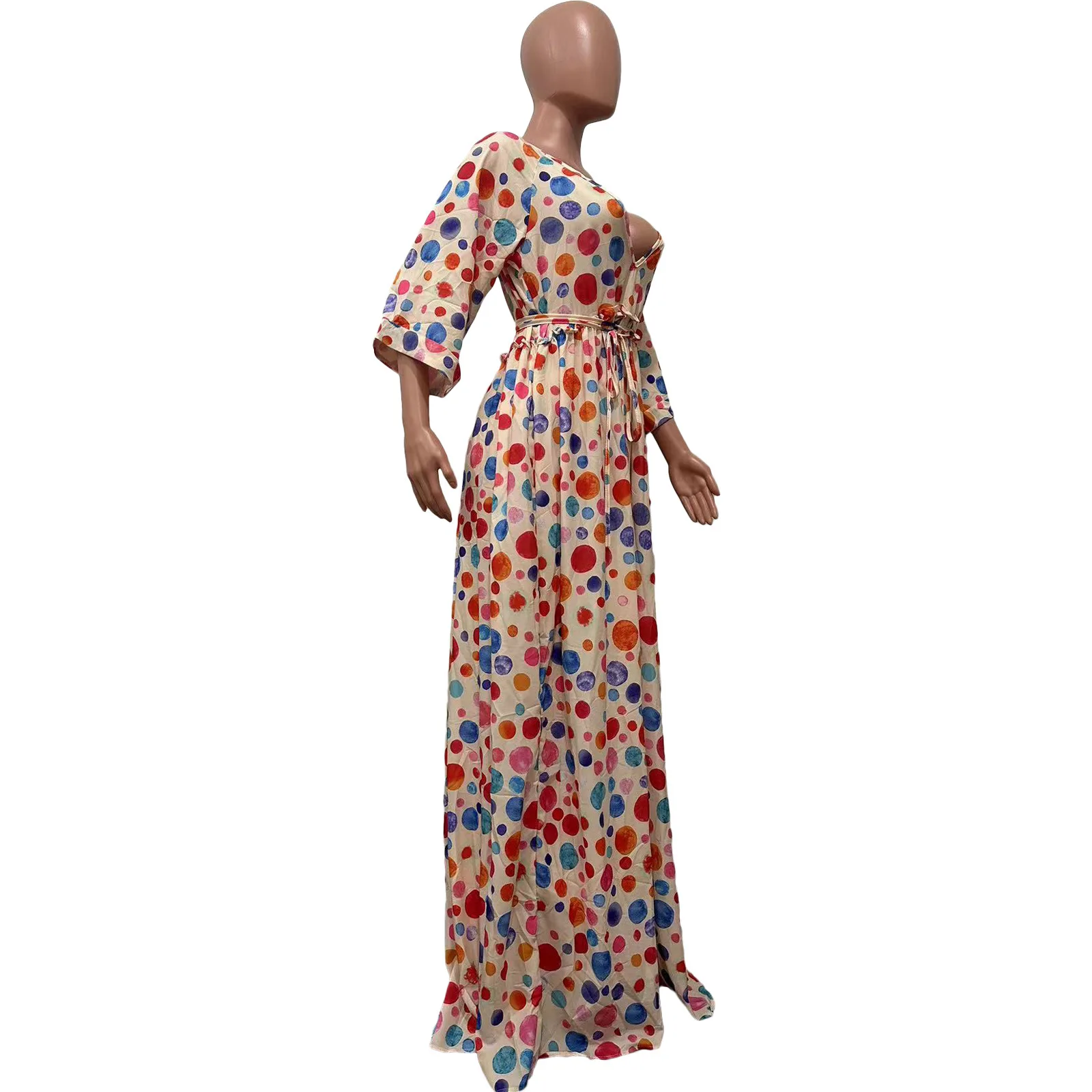 Long Dress Women Dresses A Line Vestidos Y2k Streetwear V Neck Full Sleeve Print Dot Elegant Party Night Work High Waist 2026