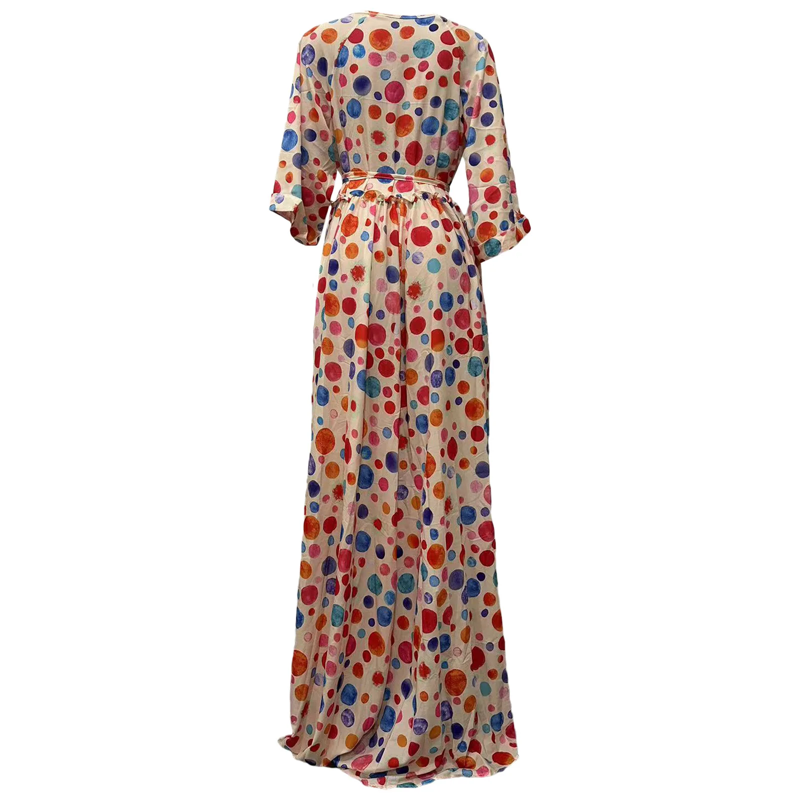 Long Dress Women Dresses A Line Vestidos Y2k Streetwear V Neck Full Sleeve Print Dot Elegant Party Night Work High Waist 2026
