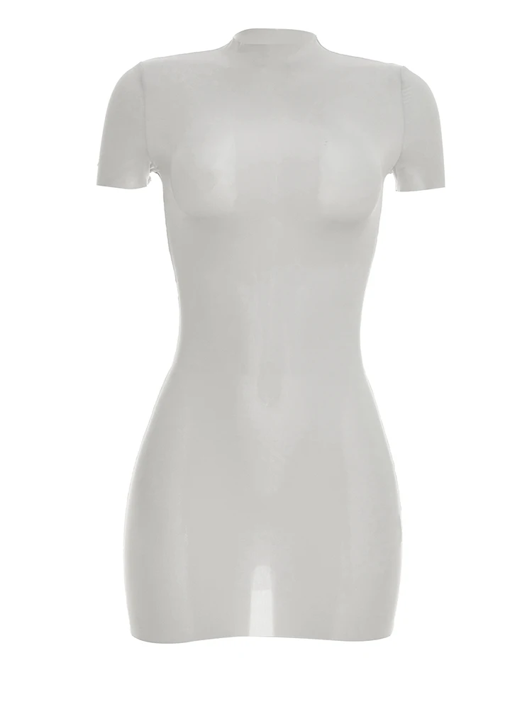 Weird Puss Wild See Through Dress Women Hottie Fashion Short Sleeve Stretch Skinny Coquette Midnight Street Party Club Bodycon
