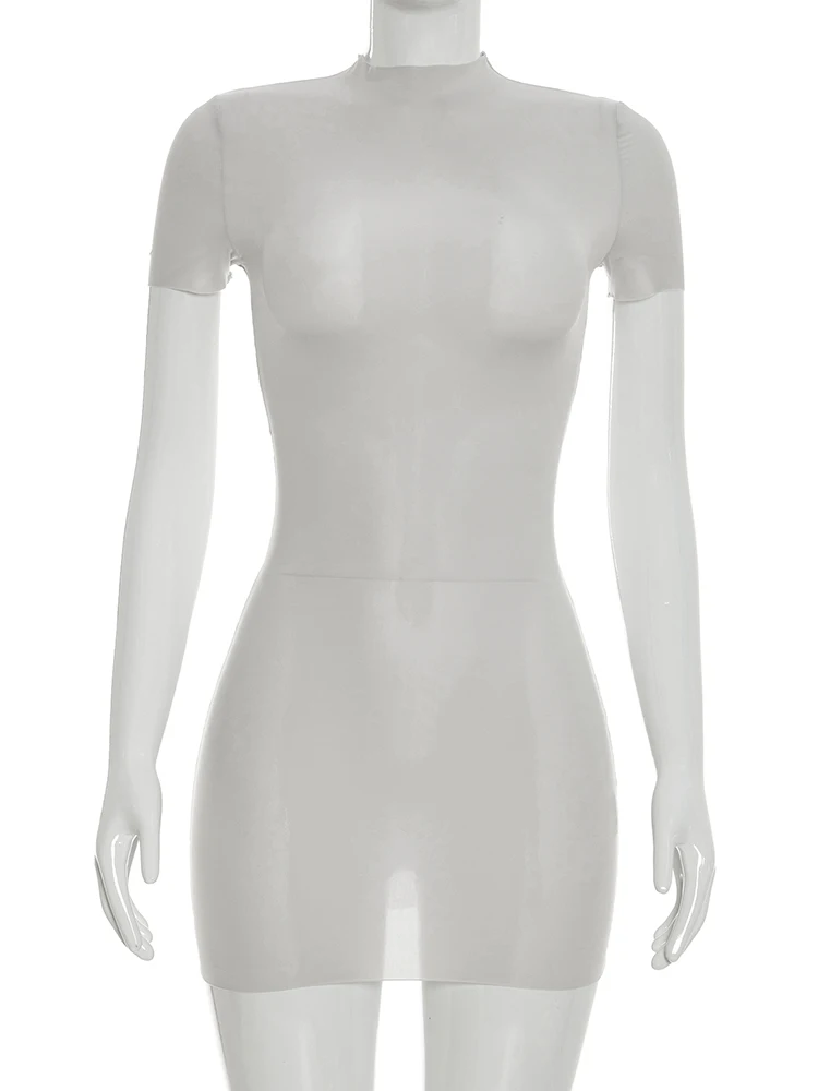 Weird Puss Wild See Through Dress Women Hottie Fashion Short Sleeve Stretch Skinny Coquette Midnight Street Party Club Bodycon