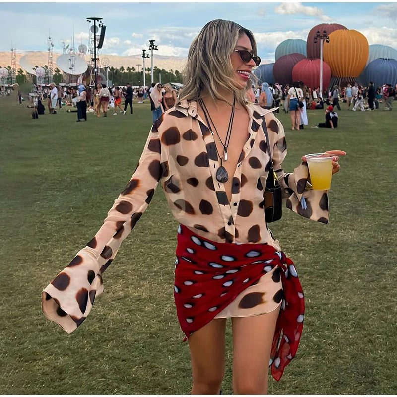 Sexy Leopard Women's Dress Full Sleeve Turn-down Collar Single Breasted Print Scarf Mini Dress 2026 Summer Chic Female Robe