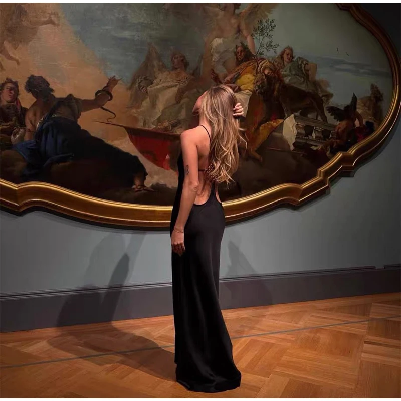 Sexy Backless Satin Dress Women Fashion O-neck Sleeveless High Waist Slim Maxi Dresses 2026 Summer Lady Beach Vacation Robe