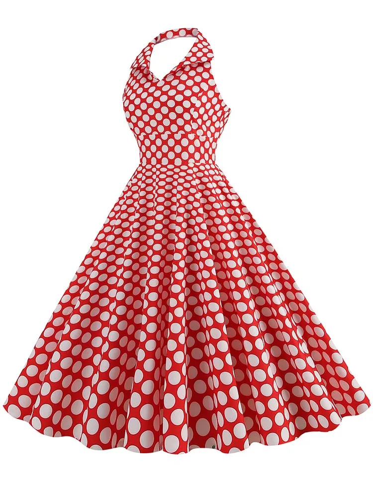 Hepburn Summer Dress Women Plaid Vintage Halter Robe Housewife Retro 50s 60s Midi Dresses Vestidos