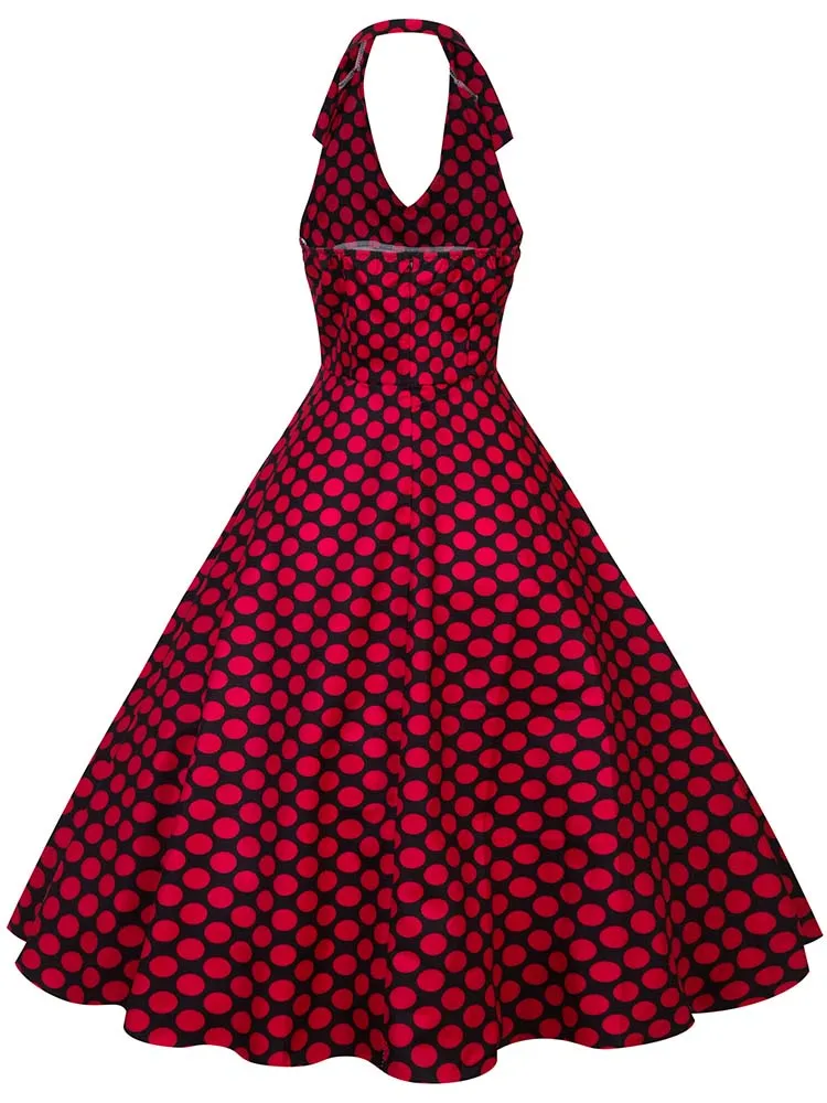 Hepburn Summer Dress Women Plaid Vintage Halter Robe Housewife Retro 50s 60s Midi Dresses Vestidos