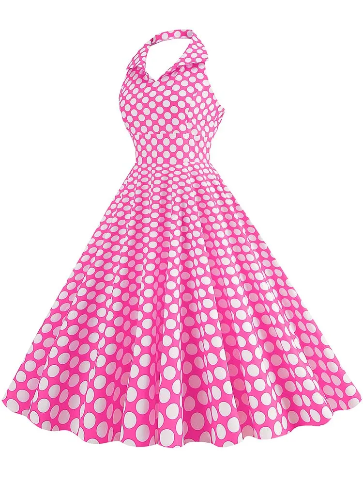 Hepburn Summer Dress Women Plaid Vintage Halter Robe Housewife Retro 50s 60s Midi Dresses Vestidos