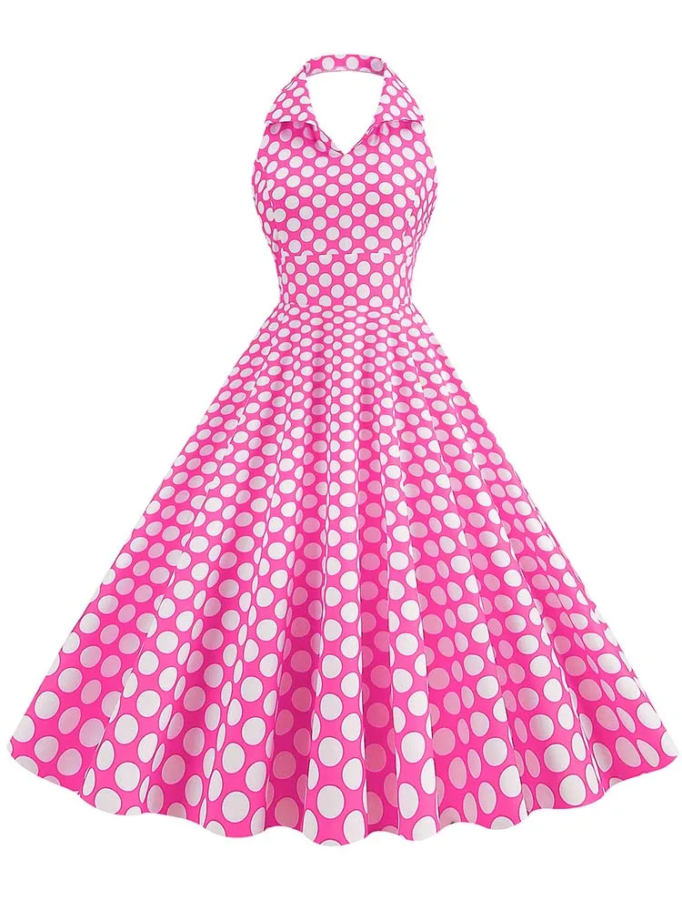 Hepburn Summer Dress Women Plaid Vintage Halter Robe Housewife Retro 50s 60s Midi Dresses Vestidos