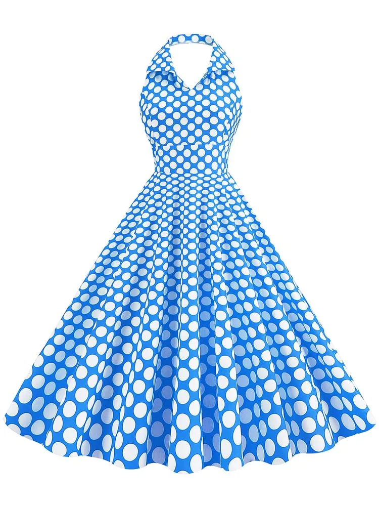 Hepburn Summer Dress Women Plaid Vintage Halter Robe Housewife Retro 50s 60s Midi Dresses Vestidos