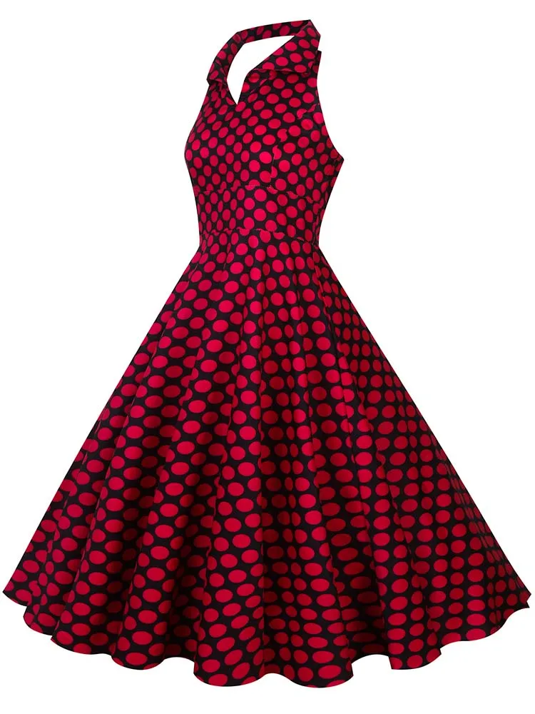 Hepburn Summer Dress Women Plaid Vintage Halter Robe Housewife Retro 50s 60s Midi Dresses Vestidos