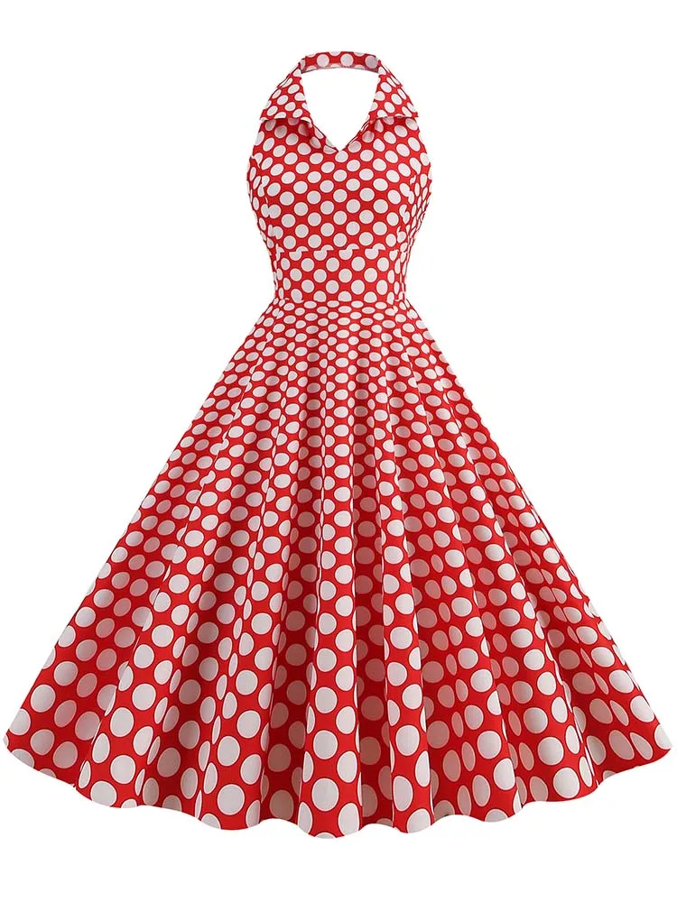 Hepburn Summer Dress Women Plaid Vintage Halter Robe Housewife Retro 50s 60s Midi Dresses Vestidos