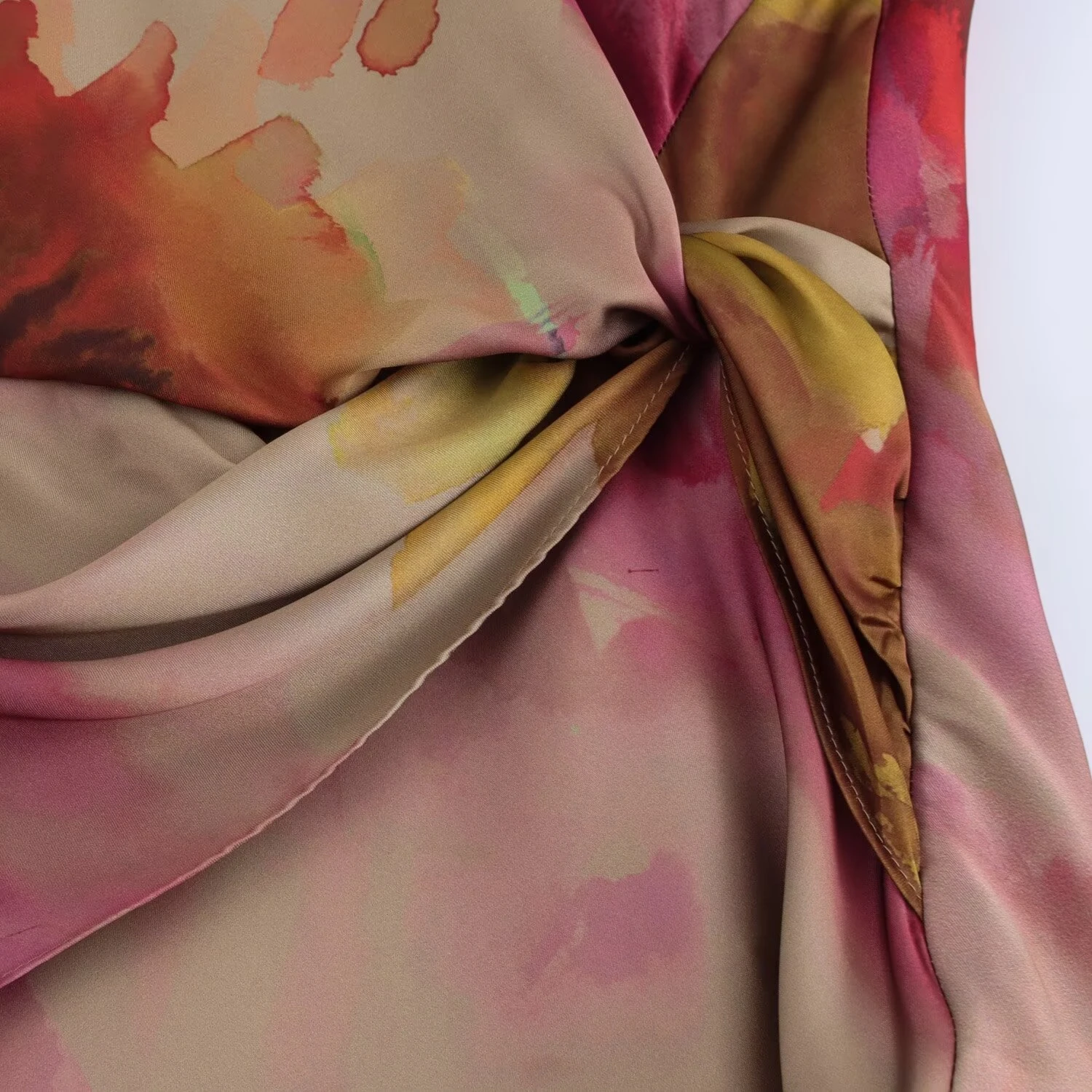 BSAY Women Fashion New Printing Satin Texture Knot Sleeveless O-neck Long Midi Dress French Chic Female Evening Clothing