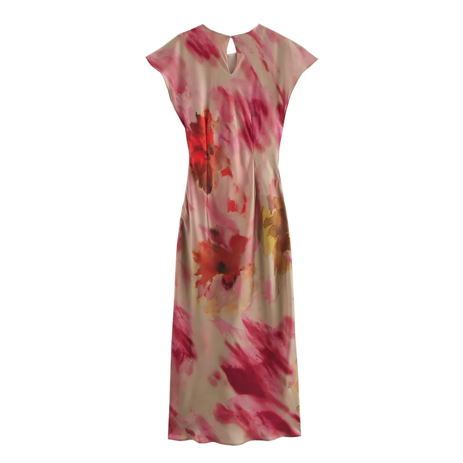 BSAY Women Fashion New Printing Satin Texture Knot Sleeveless O-neck Long Midi Dress French Chic Female Evening Clothing