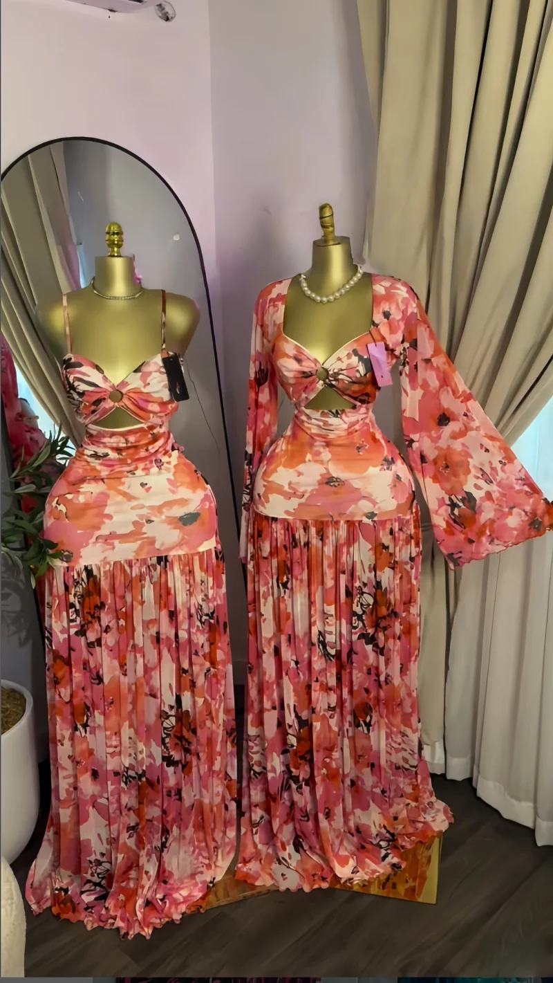 CM.YAYA Women Sleeveless Floral Printed V-neck Strap Ruffles Maxi Bodycon Dress 2026 Street Beach Even Birthday Party Dresses