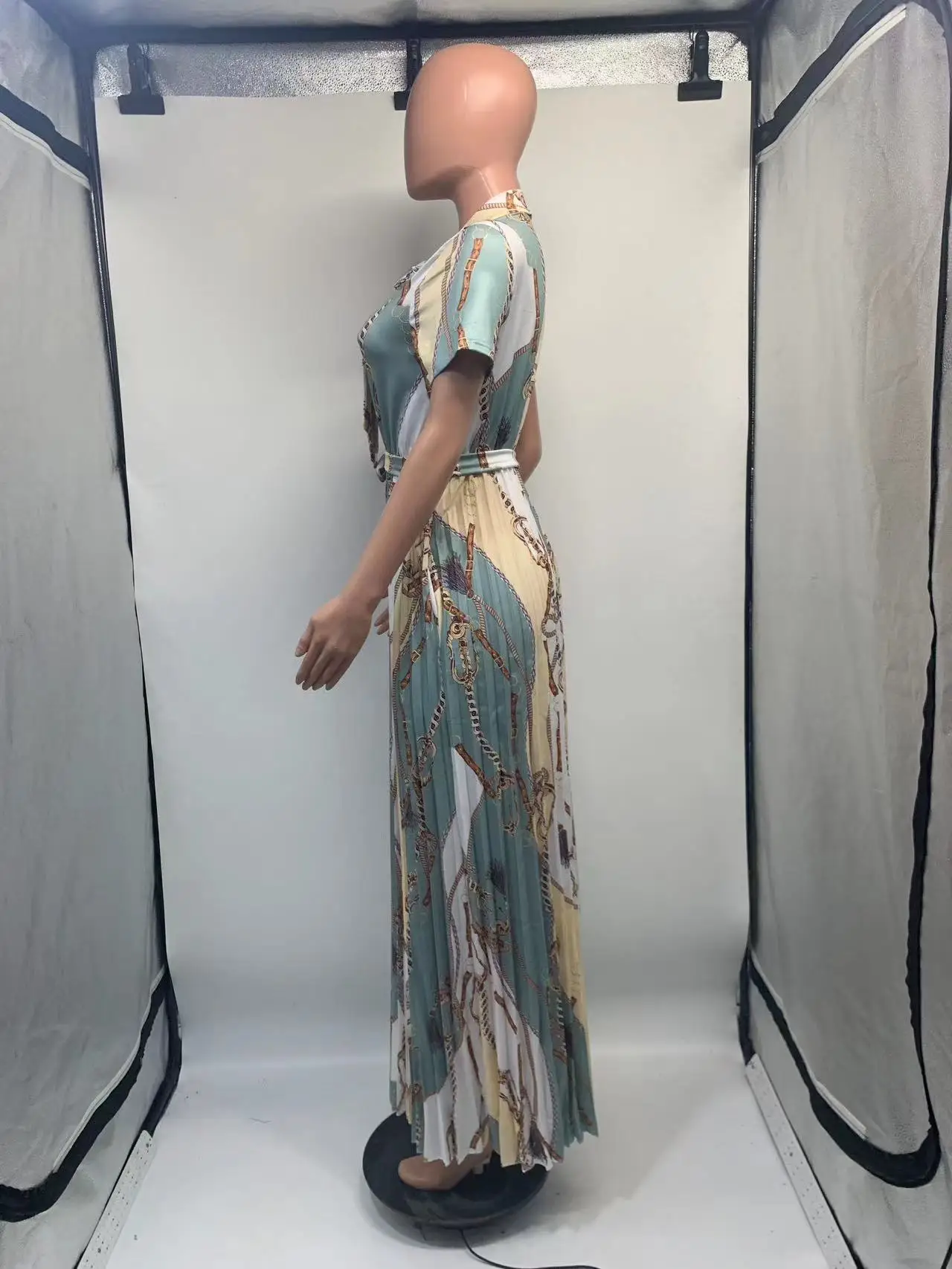 Fashionable and Elegant Print Pleated Long Dresses for Women Oversized Short-sleeved Ladies Temperament Maxi Dress Evening Gowns