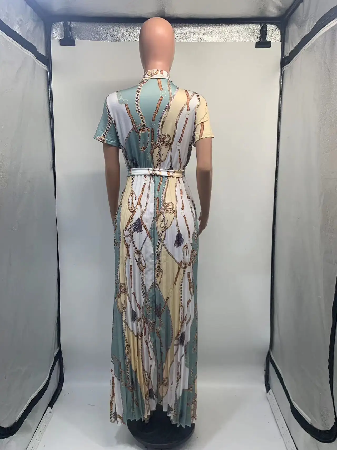 Fashionable and Elegant Print Pleated Long Dresses for Women Oversized Short-sleeved Ladies Temperament Maxi Dress Evening Gowns