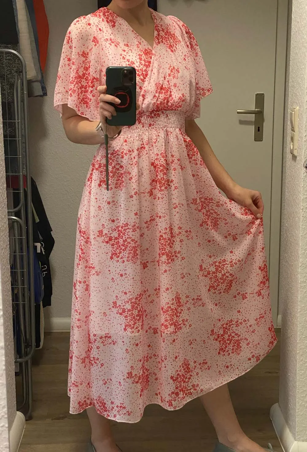 2026 Summer Women Ruffled Short-sleeved Chiffon Dress V-neck High Waist Floral Print Beach Midi Dresses Backless Sexy Vestidos